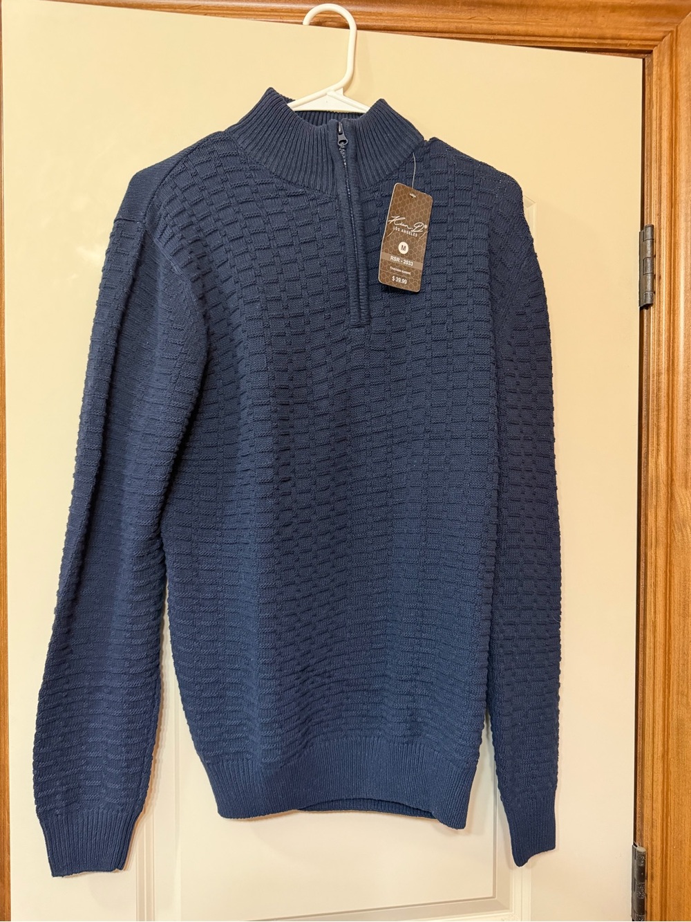 Men's Navy Half-Zip Textured Sweater Kian D